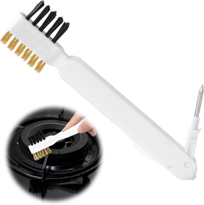Clofiak Kitchen Cleaning Scrub Brush, 4-in-1 Deep Gas Stove Top Cleaner With Brass Wire Brush, Stiff Bristles & Cooktop Scrape, Range Hood Grease Grime Rust Cleaner for Pot Pan Household Cleaning Tool - Image 1